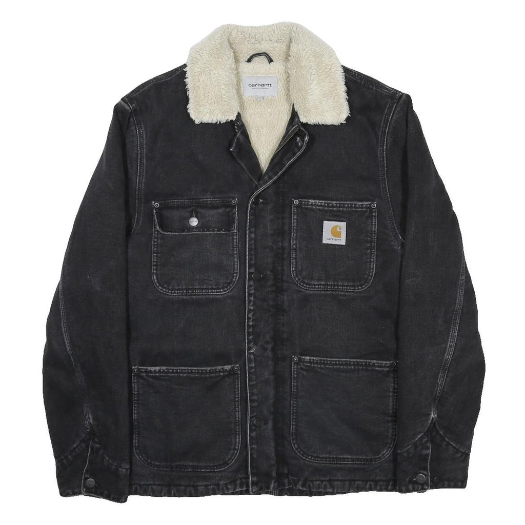 CARHARTT WIP Fairmount Coat Mens Black Sherpa Collar Jacket S Cotton Blend