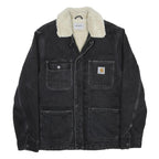 CARHARTT WIP Fairmount Coat Mens Black Sherpa Collar Jacket S Cotton Blend