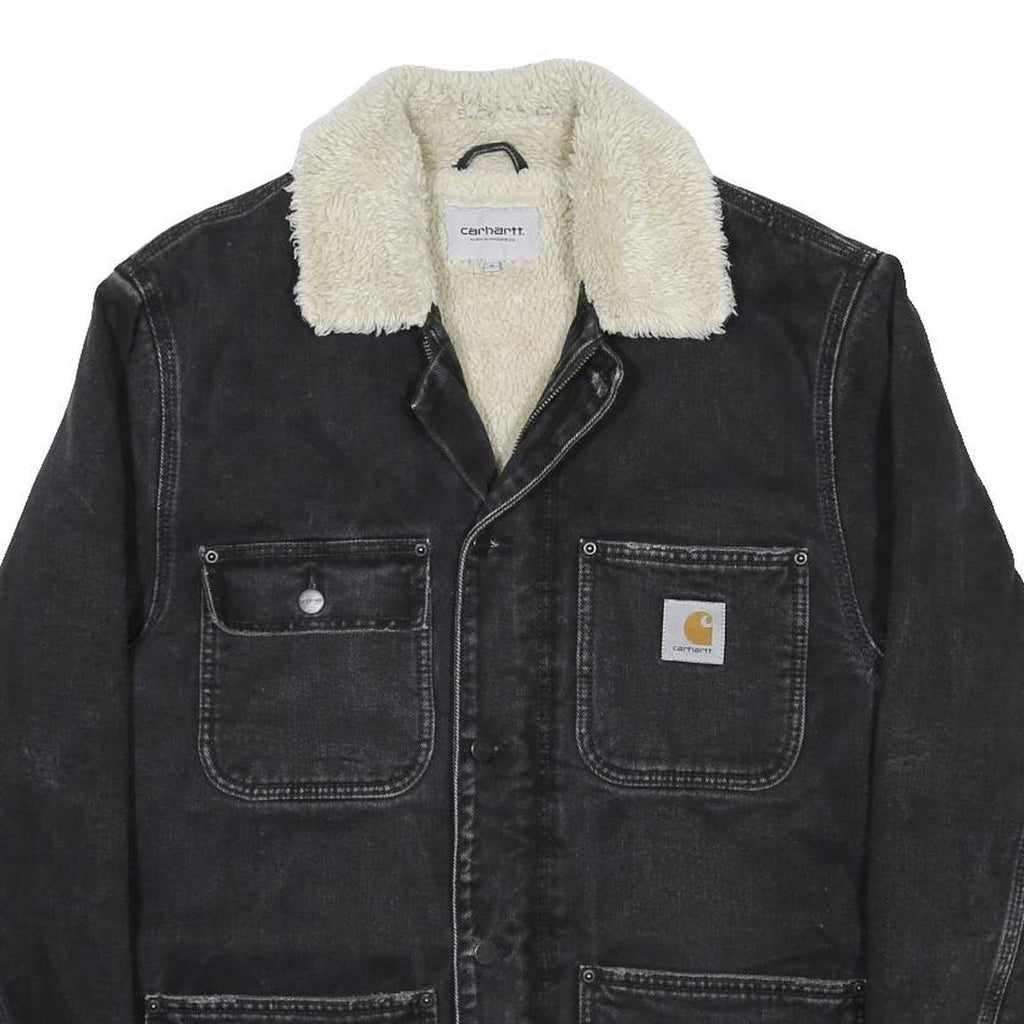 CARHARTT WIP Fairmount Coat Mens Black Sherpa Collar Jacket S Cotton Blend