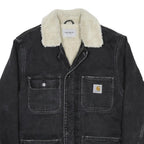 CARHARTT WIP Fairmount Coat Mens Black Sherpa Collar Jacket S Cotton Blend