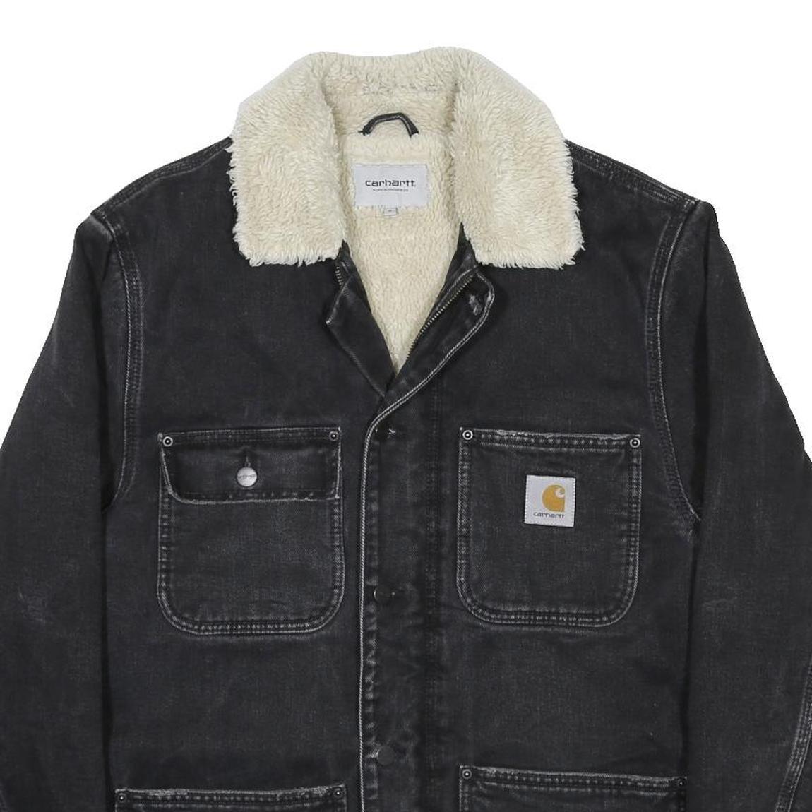 CARHARTT WIP Fairmount Coat Mens Black Sherpa Collar Jacket S Cotton Blend