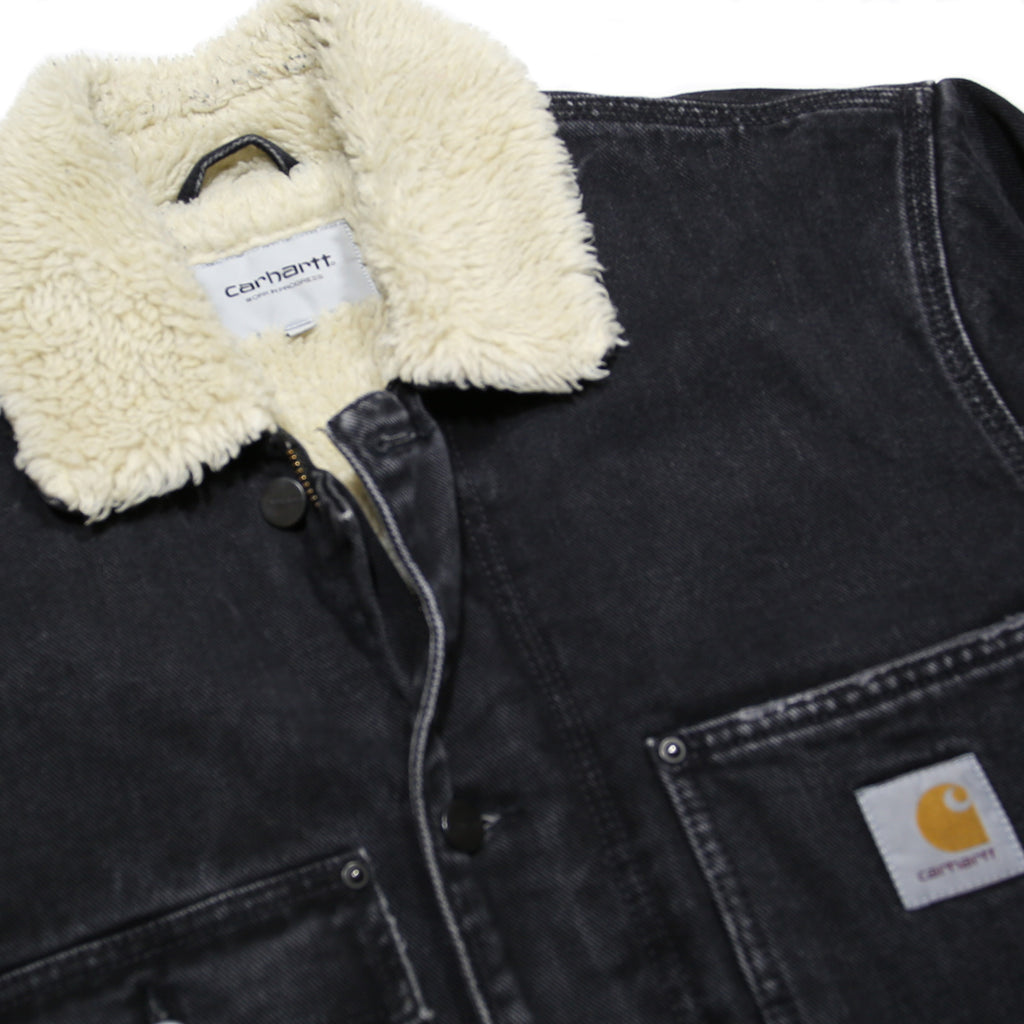 CARHARTT WIP Fairmount Coat Mens Black Sherpa Collar Jacket S Cotton Blend