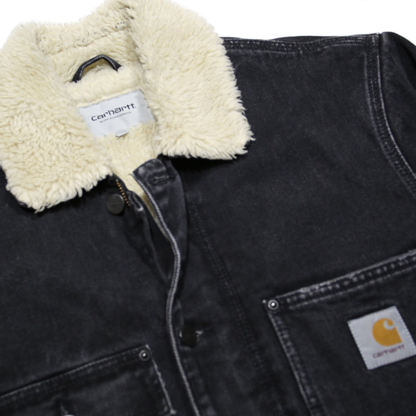 CARHARTT WIP Fairmount Coat Mens Black Sherpa Collar Jacket S Cotton Blend