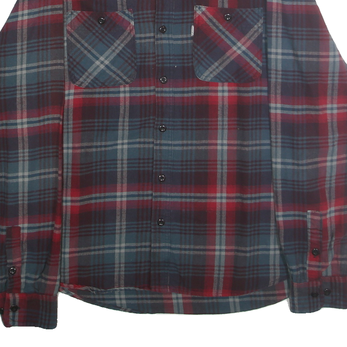 REDLANDS Mens Blue & Red Plaid Shirt L Cotton Button Collar Long Sleeve Casual
