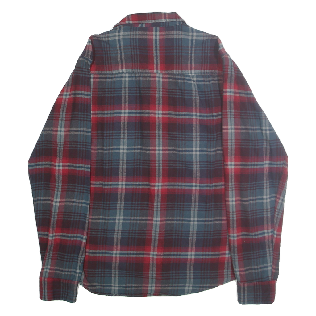 REDLANDS Mens Blue & Red Plaid Shirt L Cotton Button Collar Long Sleeve Casual