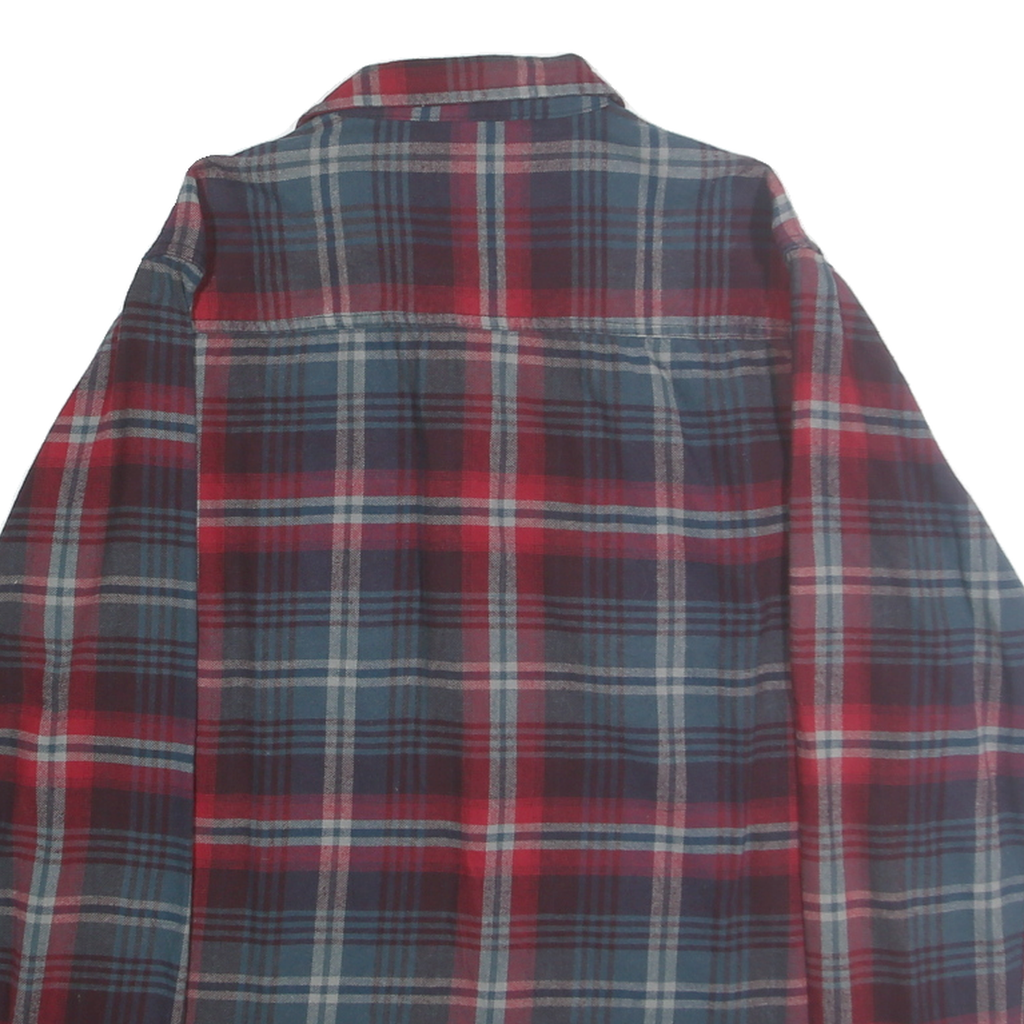 REDLANDS Mens Blue & Red Plaid Shirt L Cotton Button Collar Long Sleeve Casual