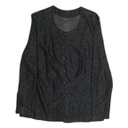 Womens Black Glitter Button Top Long Sleeve Round Neck L Sparkle