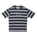 GUESS Mens Blue & Grey Striped Logo Graphic T-Shirt M Short Sleeve Crew Neck