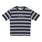 GUESS Mens Blue & Grey Striped Logo Graphic T-Shirt M Short Sleeve Crew Neck