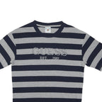 GUESS Mens Blue & Grey Striped Logo Graphic T-Shirt M Short Sleeve Crew Neck