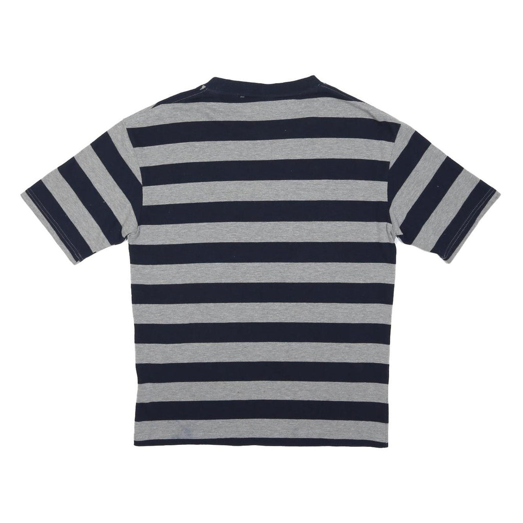 GUESS Mens Blue & Grey Striped Logo Graphic T-Shirt M Short Sleeve Crew Neck
