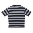 GUESS Mens Blue & Grey Striped Logo Graphic T-Shirt M Short Sleeve Crew Neck