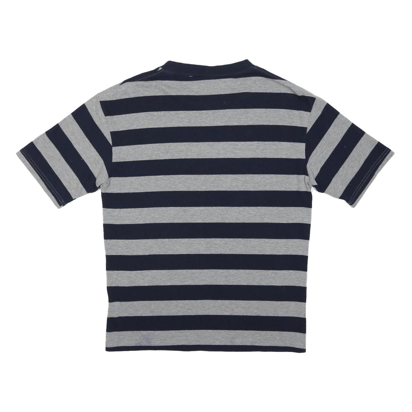 GUESS Mens Blue & Grey Striped Logo Graphic T-Shirt M Short Sleeve Crew Neck