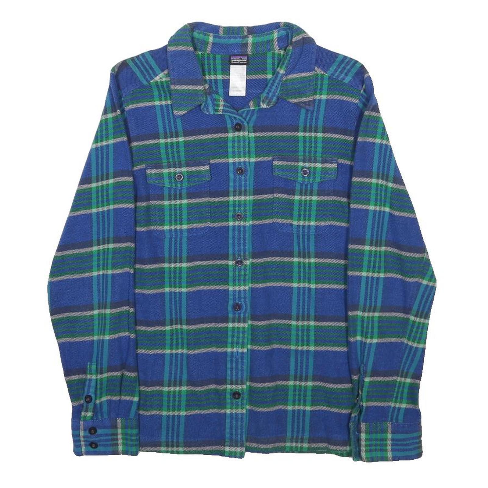 PATAGONIA Womens Blue & Green Plaid Shirt UK 6 Cotton Blend Casual Flannel Long