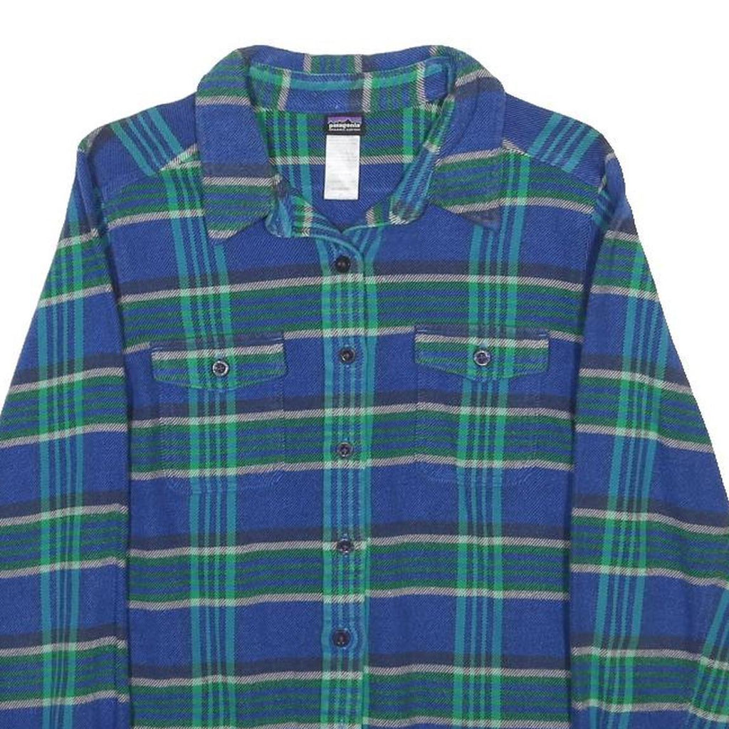 PATAGONIA Womens Blue & Green Plaid Shirt UK 6 Cotton Blend Casual Flannel Long