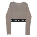 NIKE Womens Beige Crop T-Shirt S Long Sleeve Crew Neck Logo Band