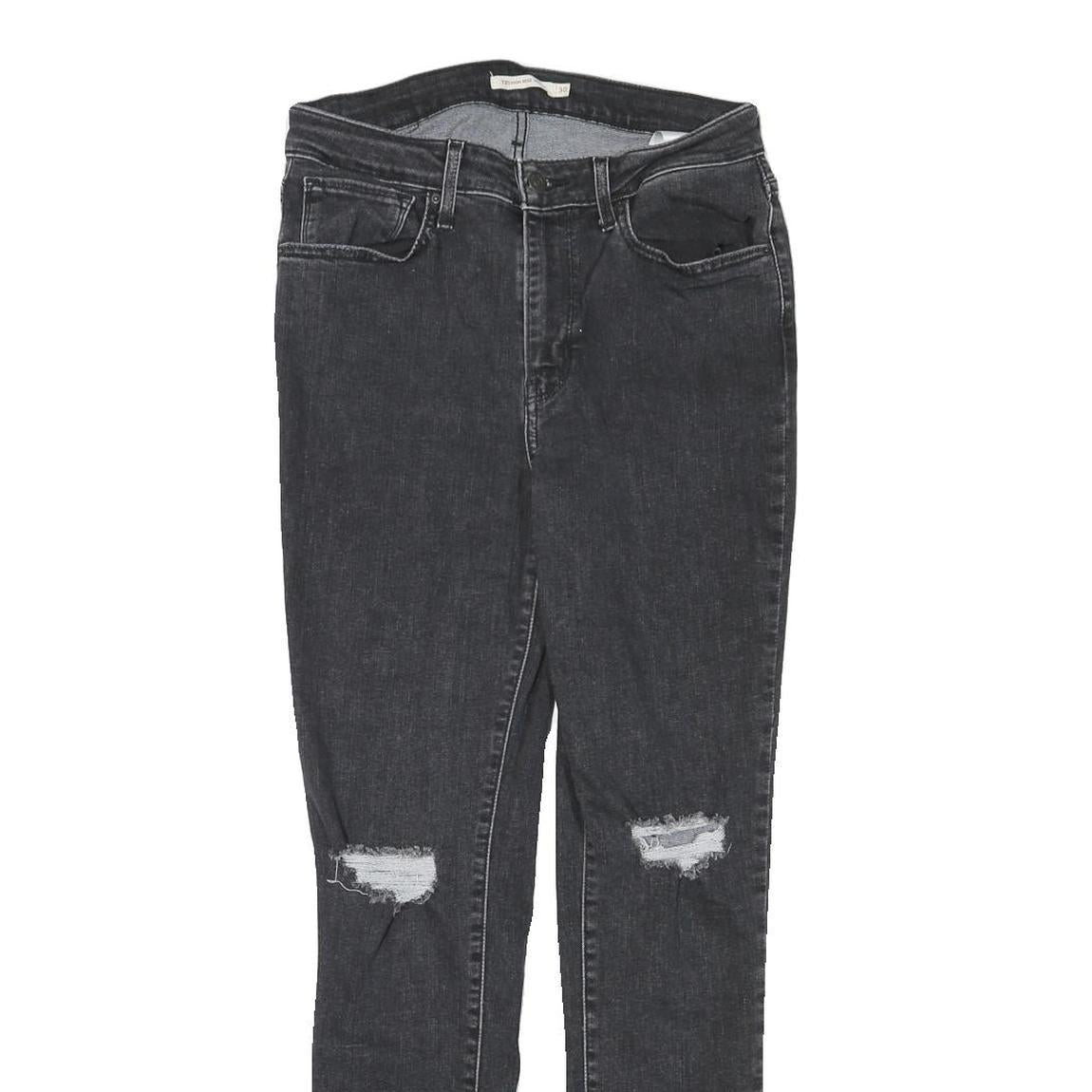 LEVI'S Womens Slim Skinny Black Denim W27 L28 Ripped Distressed Jeans Cotton