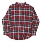 CHAPS Mens Red & Navy Plaid Shirt L Cotton Blend Button Down Casual