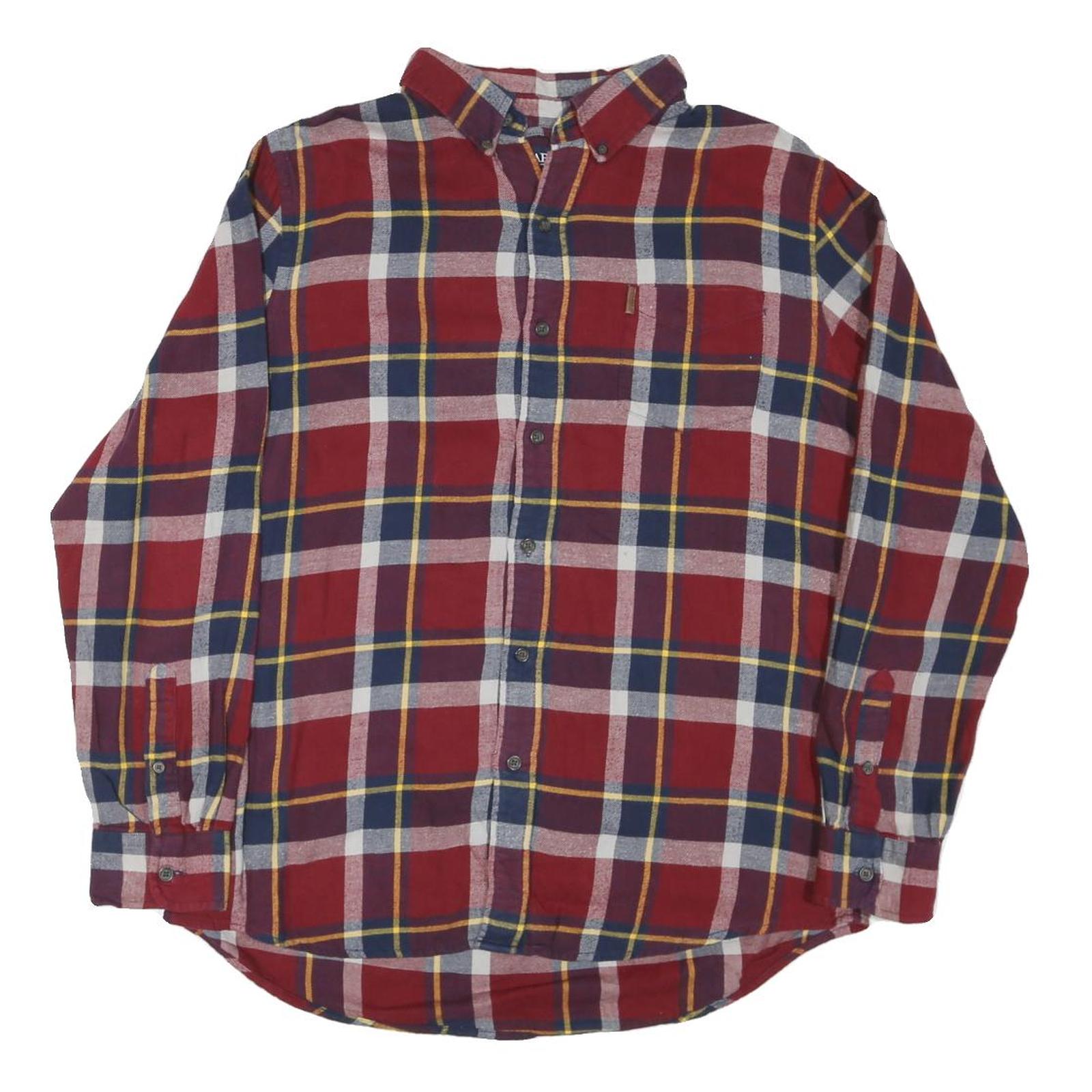 CHAPS Mens Red & Navy Plaid Shirt L Cotton Blend Button Down Casual