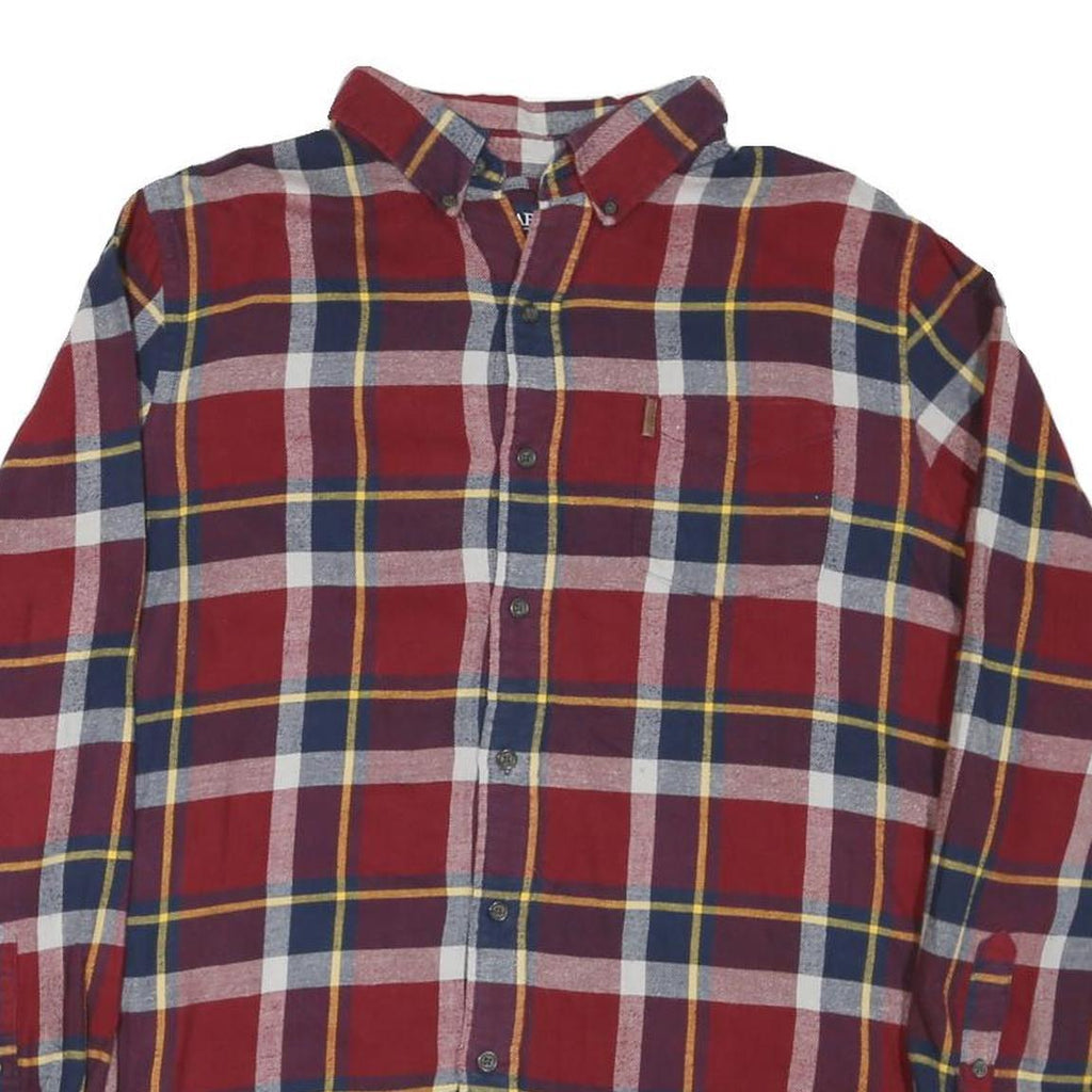 CHAPS Mens Red & Navy Plaid Shirt L Cotton Blend Button Down Casual
