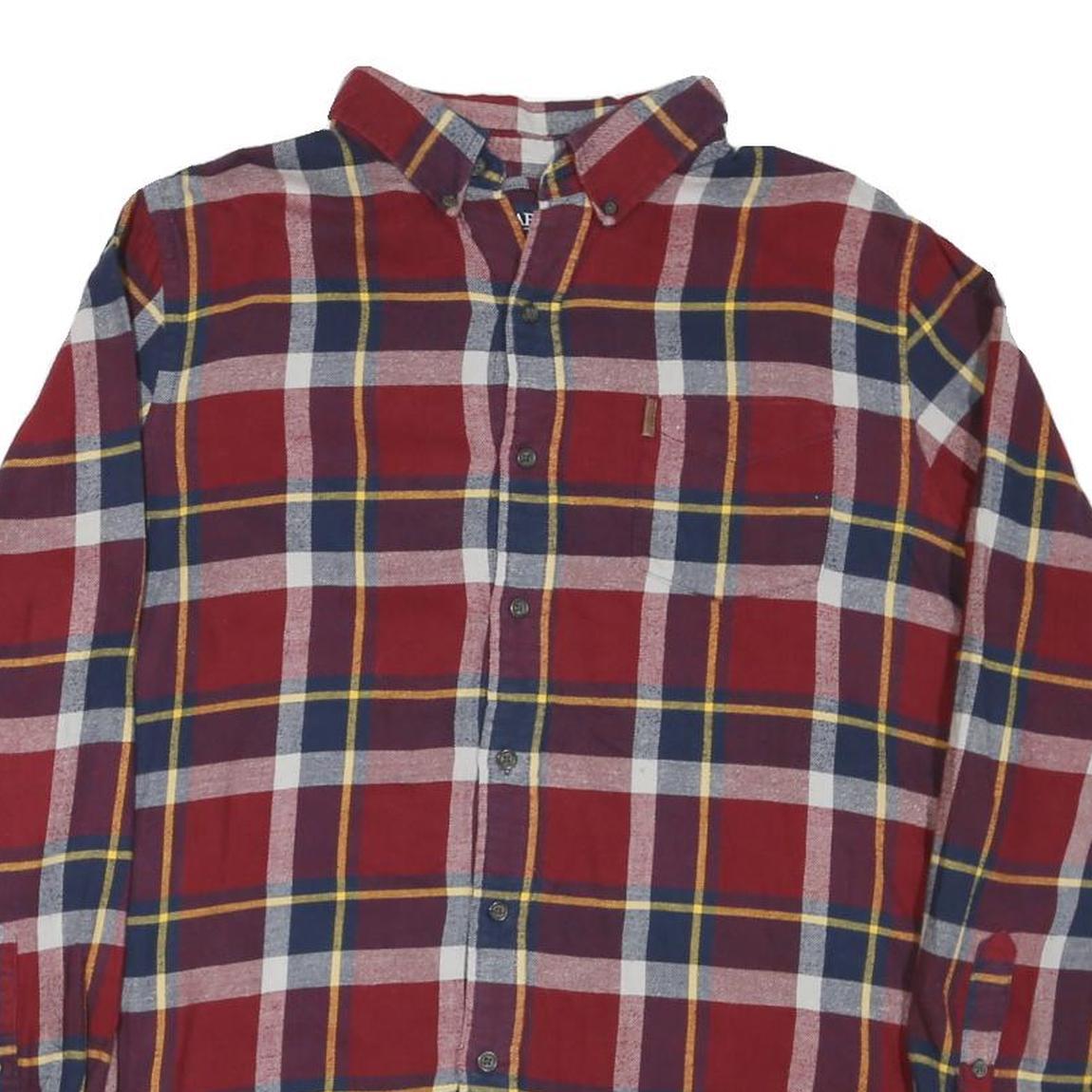 CHAPS Mens Red & Navy Plaid Shirt L Cotton Blend Button Down Casual