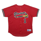 MAJESTIC Mens Red Portage Graphic Jersey L Short Sleeve V-Neck Baseball Style