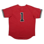 MAJESTIC Mens Red Portage Graphic Jersey L Short Sleeve V-Neck Baseball Style