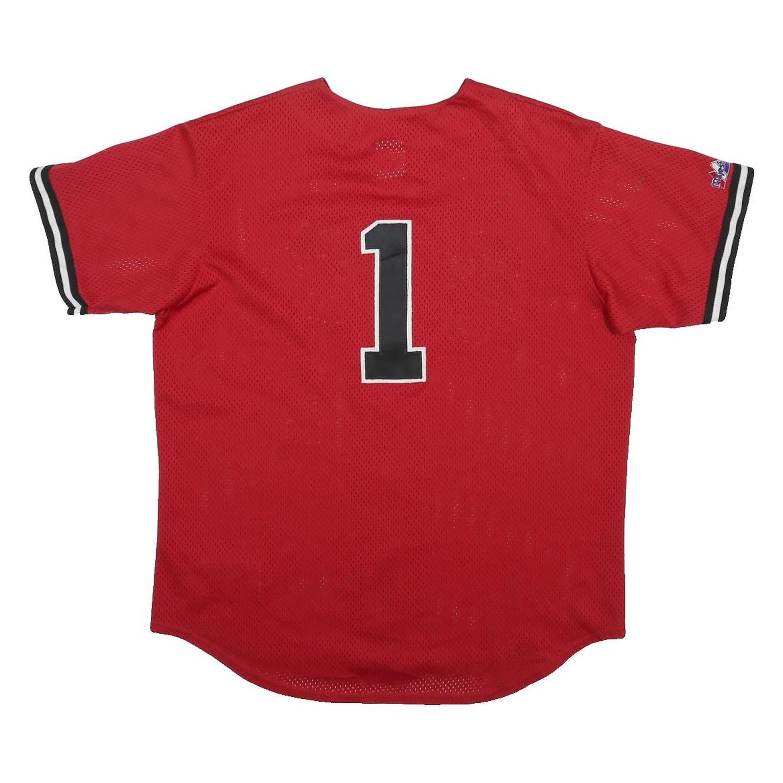 MAJESTIC Mens Red Portage Graphic Jersey L Short Sleeve V-Neck Baseball Style