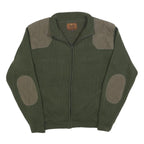 LAGO Mens Green & Brown Zip Up Knitted Jacket L Polyester Blend Quilted Patches