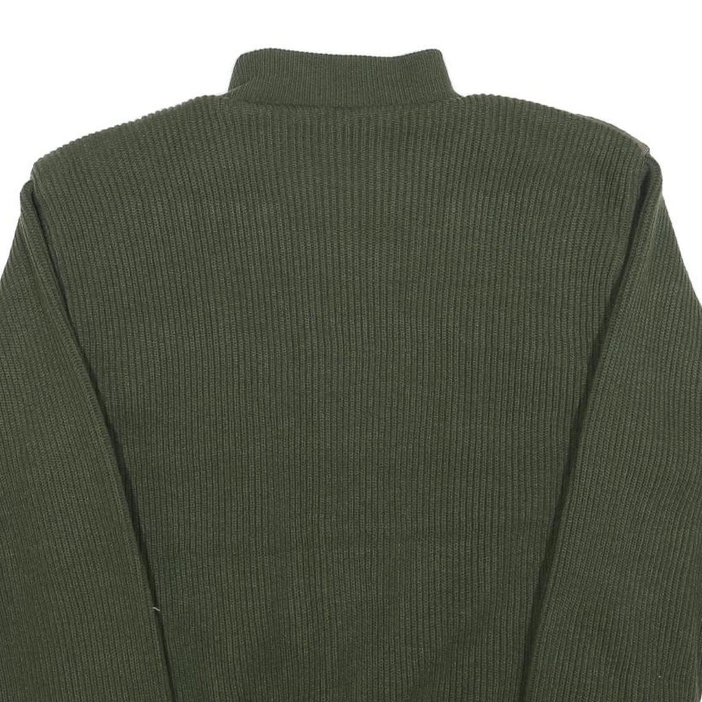 LAGO Mens Green & Brown Zip Up Knitted Jacket L Polyester Blend Quilted Patches