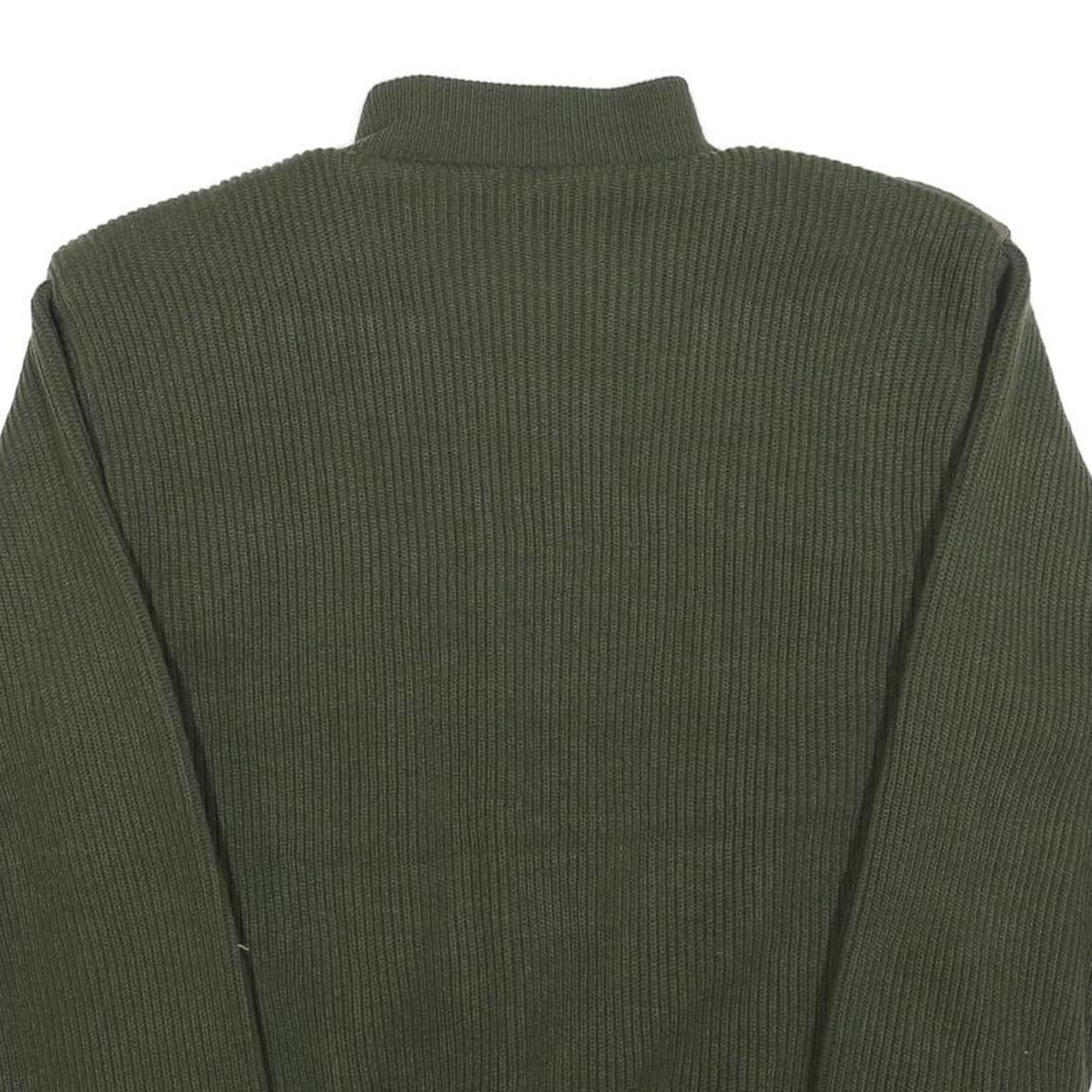 LAGO Mens Green & Brown Zip Up Knitted Jacket L Polyester Blend Quilted Patches