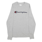 CHAMPION Mens Grey Long Sleeve Crew Neck T-Shirt S Cotton Logo Sweatshirt