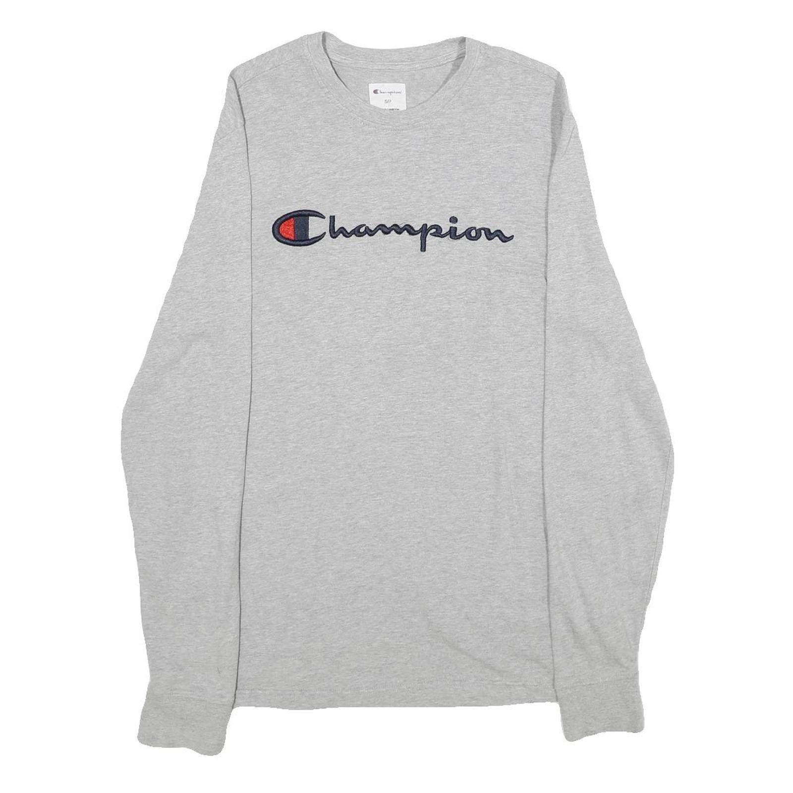 CHAMPION Mens Grey Long Sleeve Crew Neck T-Shirt S Cotton Logo Sweatshirt