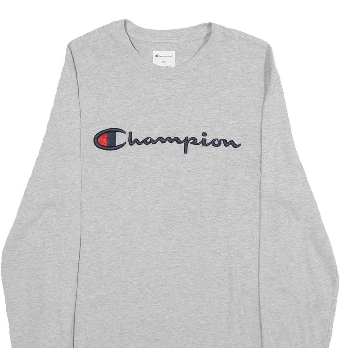 CHAMPION Mens Grey Long Sleeve Crew Neck T-Shirt S Cotton Logo Sweatshirt