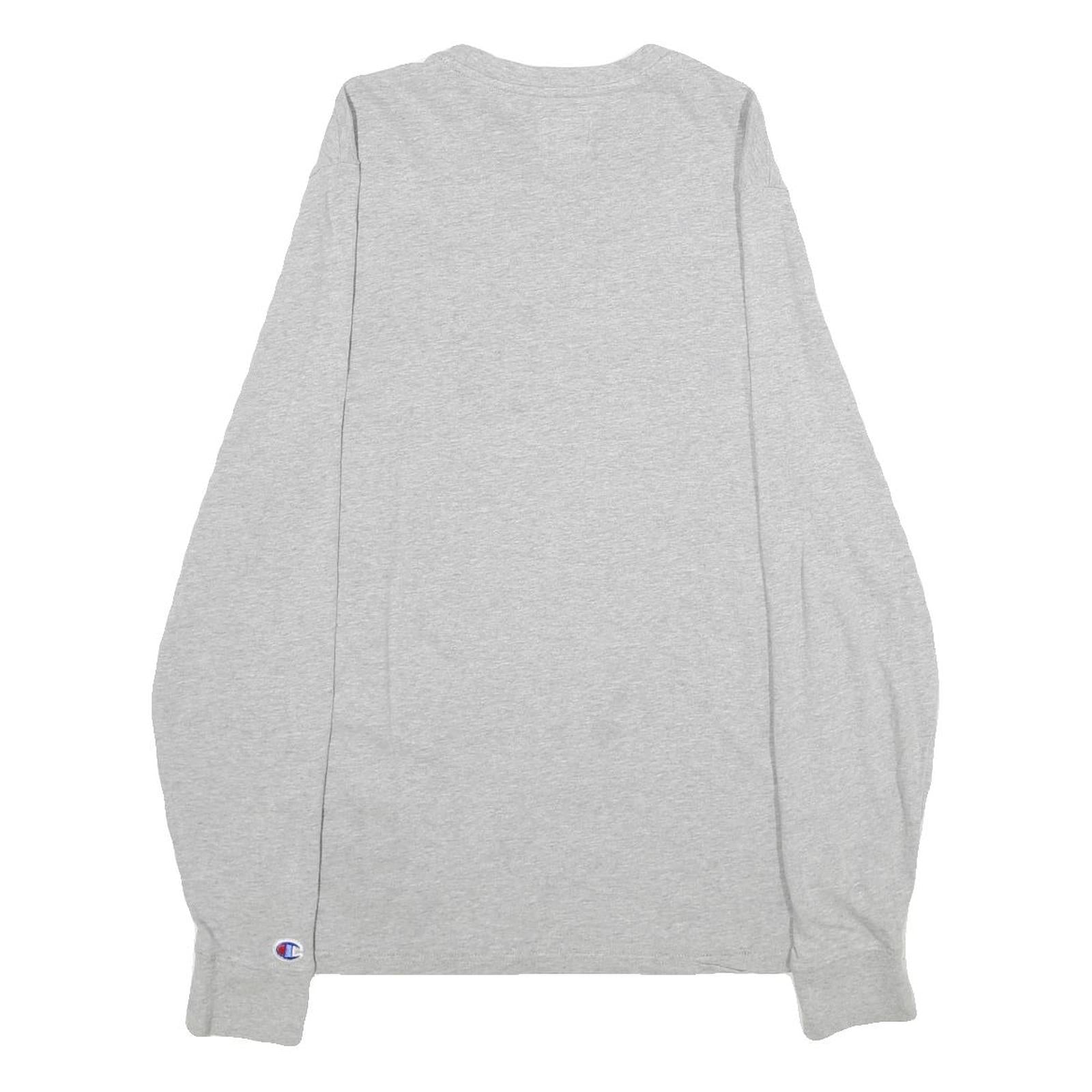 CHAMPION Mens Grey Long Sleeve Crew Neck T-Shirt S Cotton Logo Sweatshirt