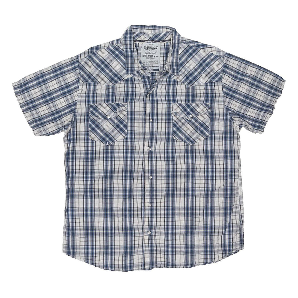 LEVI'S Mens Blue & White Check Shirt XL Cotton Blend Short Sleeve Casual