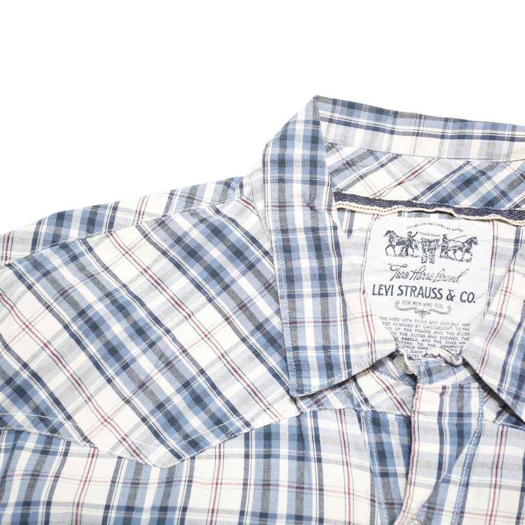 LEVI'S Mens Blue & White Check Shirt XL Cotton Blend Short Sleeve Casual