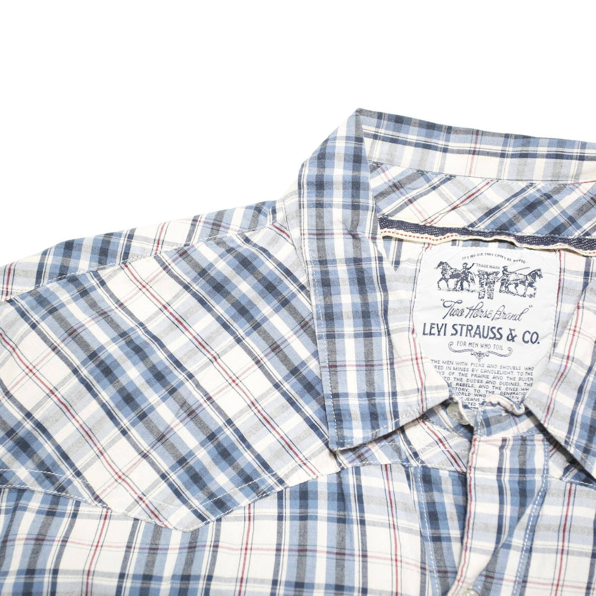 LEVI'S Mens Blue & White Check Shirt XL Cotton Blend Short Sleeve Casual