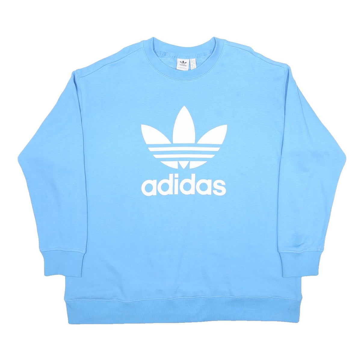 ADIDAS Womens Blue Cotton Blend Crew Neck Sweatshirt UK 24 Casual Pullover