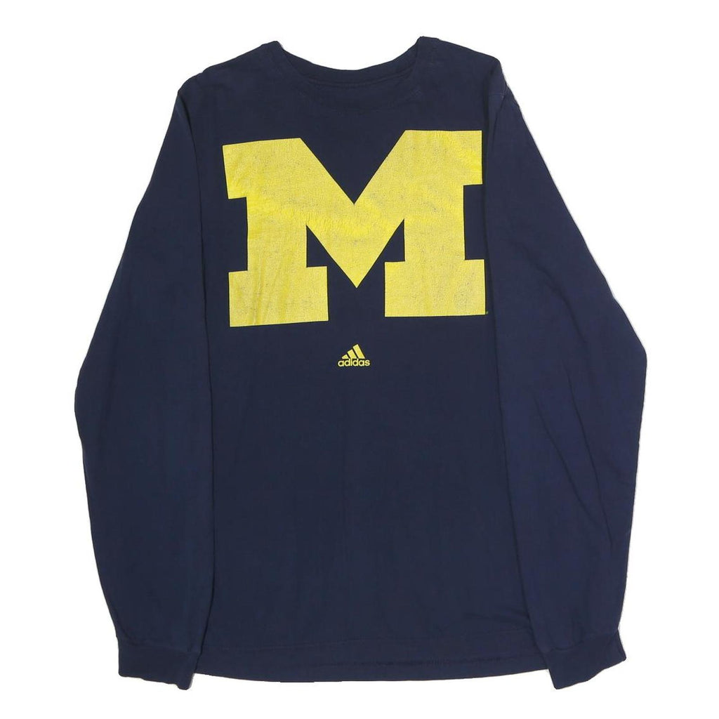 ADIDAS Mens Navy Blue Yellow Graphic Modern T-Shirt Long Sleeve Crew Neck M
