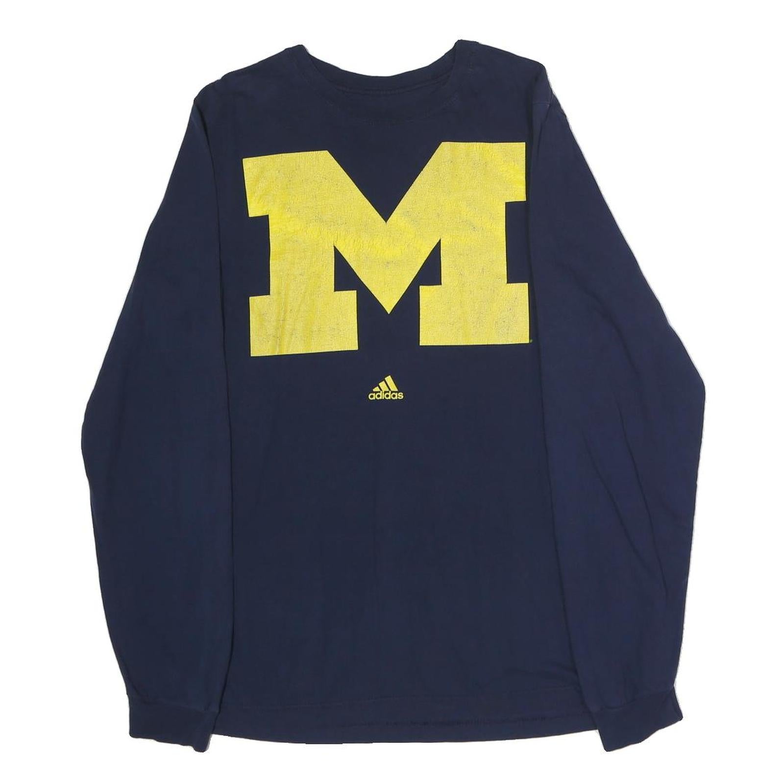 ADIDAS Mens Navy Blue Yellow Graphic Modern T-Shirt Long Sleeve Crew Neck M