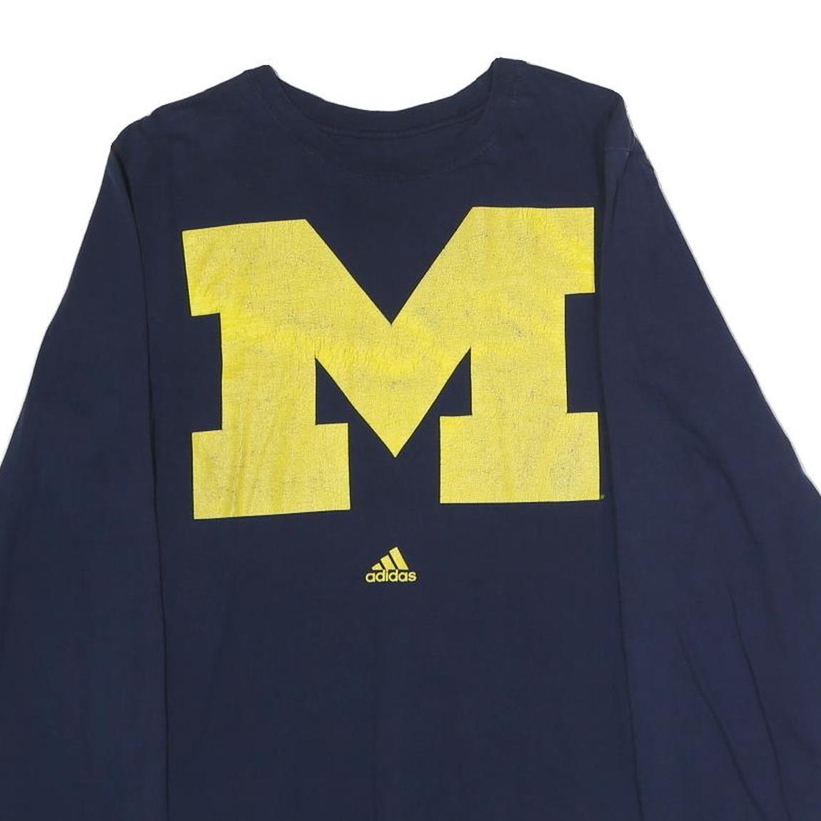 ADIDAS Mens Navy Blue Yellow Graphic Modern T-Shirt Long Sleeve Crew Neck M