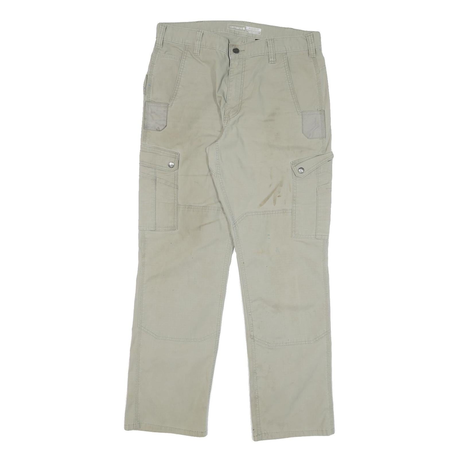 CARHARTT Mens Cotton Blend Beige Relaxed Straight Trousers W34 L32 Workwear