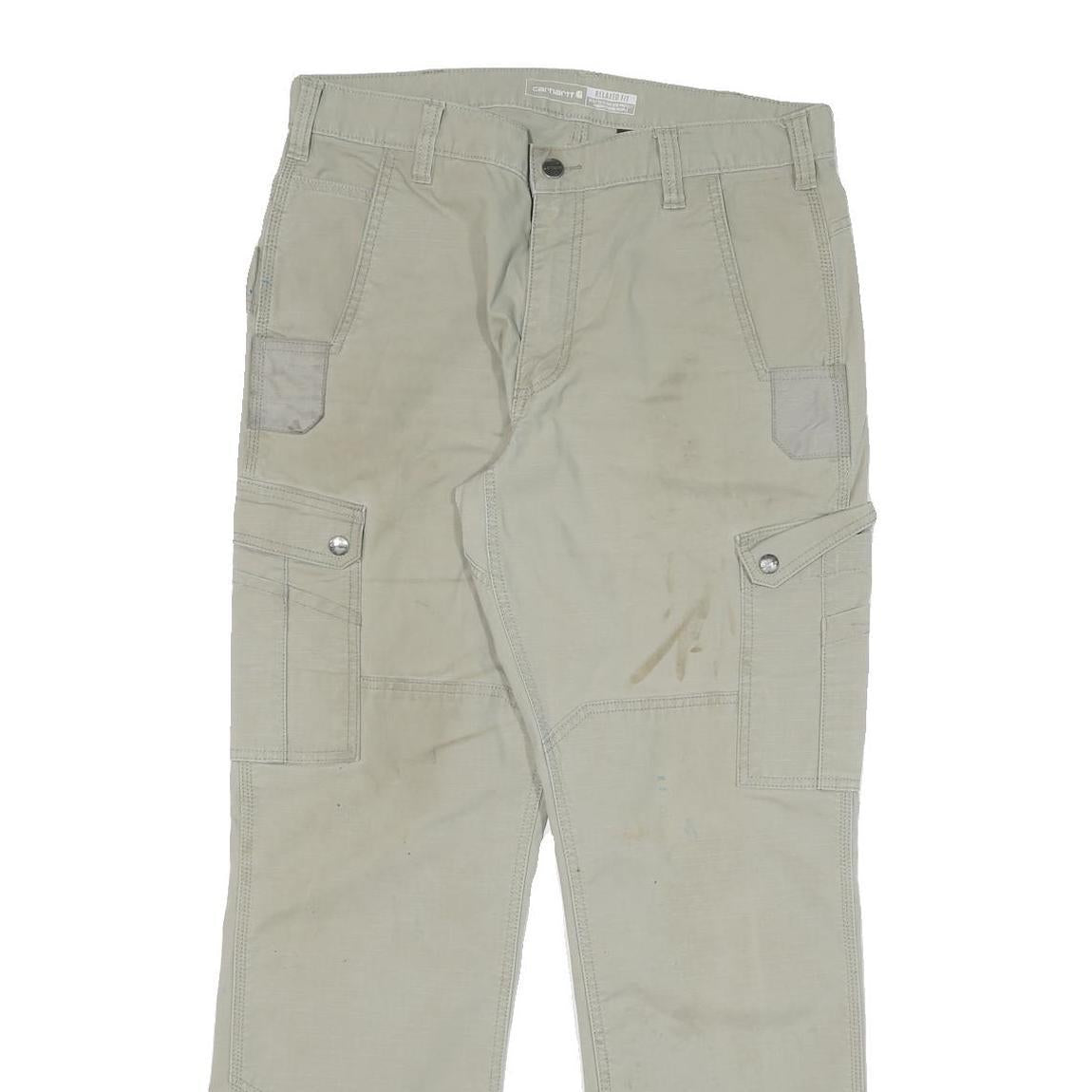 CARHARTT Mens Cotton Blend Beige Relaxed Straight Trousers W34 L32 Workwear