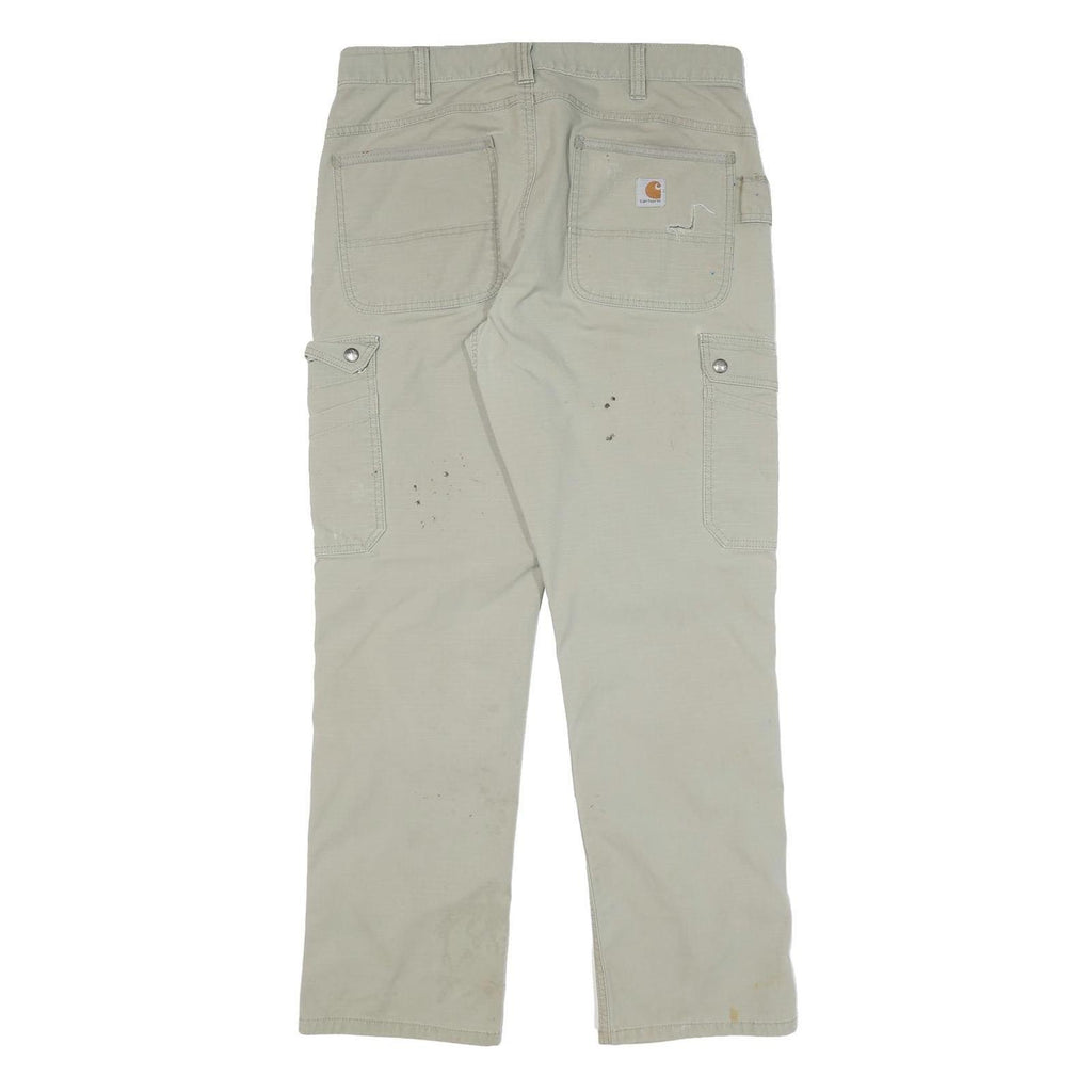 CARHARTT Mens Cotton Blend Beige Relaxed Straight Trousers W34 L32 Workwear