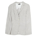 TOMMY HILFIGER Womens White & Grey Stripe Blazer Cotton Jacket M Tailored