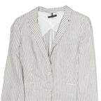 TOMMY HILFIGER Womens White & Grey Stripe Blazer Cotton Jacket M Tailored