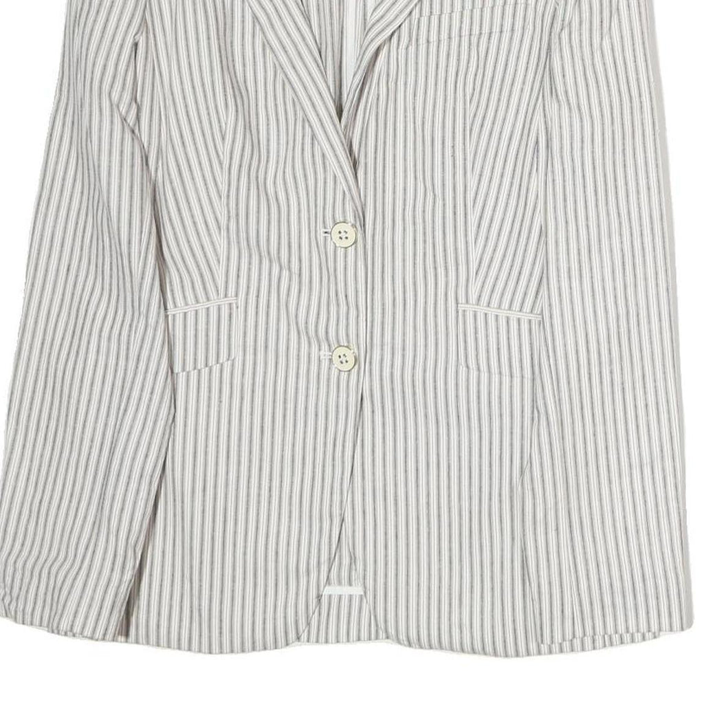 TOMMY HILFIGER Womens White & Grey Stripe Blazer Cotton Jacket M Tailored