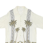 PIERRE CARDIN Mens Cream Rayon Short Sleeve Shirt L Palm Tree Print Tropical