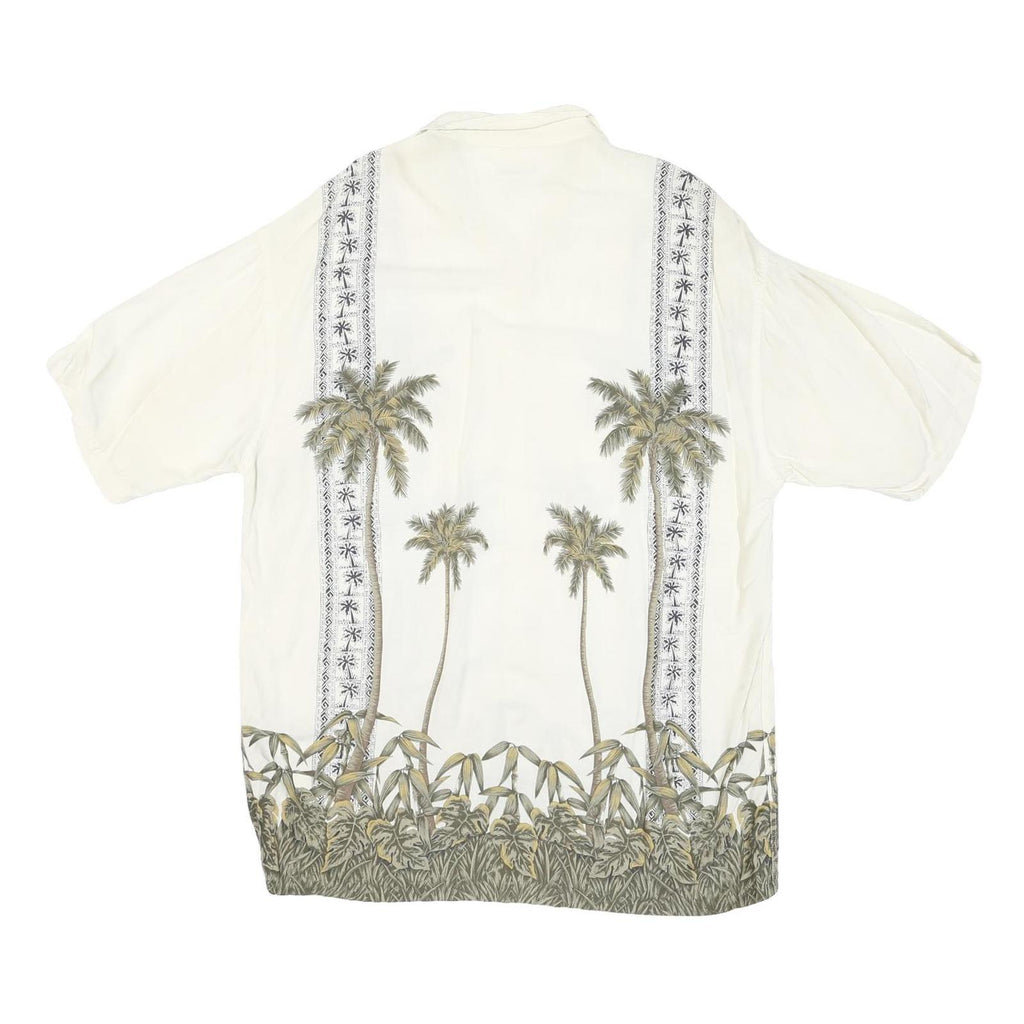 PIERRE CARDIN Mens Cream Rayon Short Sleeve Shirt L Palm Tree Print Tropical